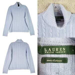 Ralph Lauren LRL Cashmere Cable Knit Turtleneck Sweater Womens Large Preppy Blue